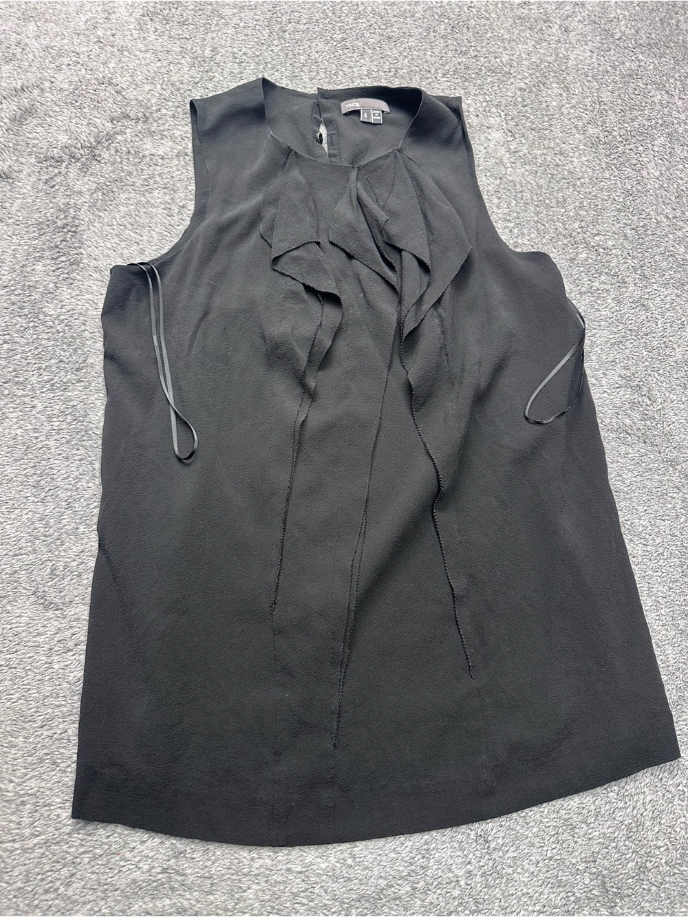 Vince Black Sleeveless Ruffle Tie-Neck Camisole